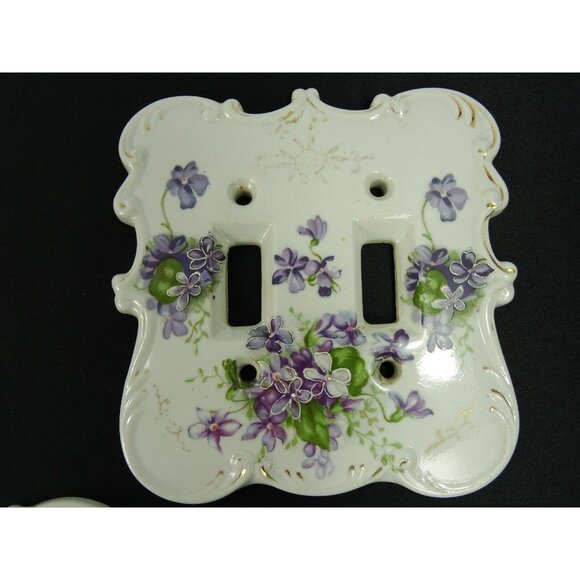 VIntage MCM Double Light Switch Cover Plates Lot Ceramic Floral Pink Purple - Picture 5 of 11